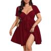 image:imageSOLY HUX Womens Plus Size Bow Tie Short Sleeve Summer Short Dress Cocktail Beach Wedding DressesPlain Red