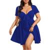 image:imageSOLY HUX Womens Plus Size Bow Tie Short Sleeve Summer Short Dress Cocktail Beach Wedding DressesRoyal Blue