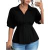 image:imageSOLY HUX Womens Plus Size Button Down Shirts Collared V Neck Puff Half Sleeve Peplum Casual Work Blouse TopsPlain Black