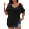 image:imageSOLY HUX Womens Plus Size Cold Shoulder Tops Summer Casual Trendy Scoop Neck Loose Tees T Shirts Solid Black 2XL
