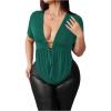 image:imageSOLY HUX Womens Plus Size Cowl Neck T Shirt Metal Decor Short Sleeve Going Out TopsPlain Dark Green