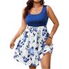 image:imageSOLY HUX Womens Plus Size Floral Tank Dress Sleeveless Square Neck A Line Flowy Belted Summer Short DressesBlue Floral
