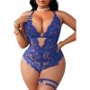 image:imageSOLY HUX Womens Plus Size Lace Lingerie Set Deep V Neck Teddy Bodysuit Babydoll Nightwear with Leg RingPure Royal Blue