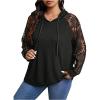 image:imageSOLY HUX Womens Plus Size Lace Long Sleeve Hoodies Hooded Sweatshirts Casual Loose Pullover TopsPure Black