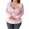 image:imageSOLY HUX Womens Plus Size Long Sleeve TShirts 2 in 1 Tie Front Fitted Tee Tops Coquette Aesthetic ClothesPink and White