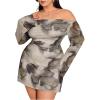 image:imageSOLY HUX Womens Plus Size Off The Shoulder Tie Dye Mini Dress Flared Long Sleeve Bodycon Party DressGrey Multi