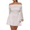 image:imageSOLY HUX Womens Plus Size Off The Shoulder Tie Dye Mini Dress Flared Long Sleeve Bodycon Party DressWhite Polka Dots
