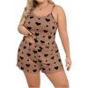 image:imageSOLY HUX Womens Plus Size Pajama Set 2 Piece Cute Heart Print Lounge Cami Top and Elastic Waist Shorts Pjs SleepwearBrown Heart
