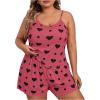 image:imageSOLY HUX Womens Plus Size Pajama Set 2 Piece Cute Heart Print Lounge Cami Top and Elastic Waist Shorts Pjs SleepwearRose Red Heart Print
