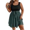 image:imageSOLY HUX Womens Plus Size Polka Dots Sleeveless Summer Tank Dress Belted Vacation Beach Flowy Short DressesDark Green Black Multi