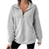image:imageSOLY HUX Womens Plus Size Quarter Zip Sweatshirt Long Sleeve Drop Shoulder Collared Casual Pullover Tops Fall ClothesPure Light Grey