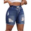 image:imageSOLY HUX Womens Plus Size Ripped Denim Shorts Distressed Drawstring High Waisted Skinny Jean Short PantsDark Wash