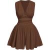 image:imageSOLY HUX Womens Plus Size Ruched Deep V Neck Romper Summer Sleeveless Wide leg Short JumpsuitsPlain Brown