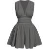 image:imageSOLY HUX Womens Plus Size Ruched Deep V Neck Romper Summer Sleeveless Wide leg Short JumpsuitsPlain Grey