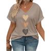 image:imageSOLY HUX Womens Plus Size Short Sleeve T Shirts V Neck Heart Graphic Summer Tee TopsKhaki Hearts