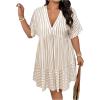 image:imageSOLY HUX Womens Plus Size Striped Ruffle Dress Summer Deep V Neck Half Sleeve Flowy Babydoll DressesApricot Striped