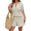 image:imageSOLY HUX Womens Plus Size Summer Outfits Striped Print Short Sleeve Top and Shorts 2 Piece SetKhaki Striped