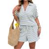 image:imageSOLY HUX Womens Plus Size Summer Outfits Striped Print Short Sleeve Top and Shorts 2 Piece SetLight Blue Striped