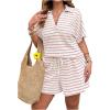 image:imageSOLY HUX Womens Plus Size Summer Outfits Striped Print Short Sleeve Top and Shorts 2 Piece SetPink Striped