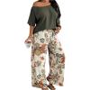 image:imageSOLY HUX Womens Plus Size Summer Vacation Outfits 2 Piece Off the Shoulder 34 Sleeve Blouse and Floral Pants SetGreen Floral