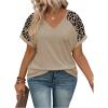 image:imageSOLY HUX Womens Plus Size Tops Leopard Short Sleeve V Neck Summer TShirts Tunic TopsKhaki Leopard