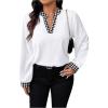 image:imageSOLY HUX Womens Plus Size Tops Notched V Neck Long Sleeve Color Block Casual Work BlouseBlack and White Houndstooth