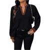 image:imageSOLY HUX Womens Plus Size Tops Notched V Neck Long Sleeve Color Block Casual Work BlouseBrown and Black