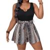 image:imageSOLY HUX Womens Plus Size Tribal Print Short Jumpsuit Notch V Neck Sleeveless Boho Rompers with BeltMulticoloured Tribal