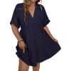 image:imageSOLY HUX Womens Plus Size V Neck Flowy Dresses Summer Short Sleeve Swing Loose Casual Smocked DressDark Blue