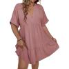 image:imageSOLY HUX Womens Plus Size V Neck Flowy Dresses Summer Short Sleeve Swing Loose Casual Smocked DressDusty Pink