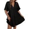 image:imageSOLY HUX Womens Plus Size V Neck Flowy Dresses Summer Short Sleeve Swing Loose Casual Smocked DressPure Black