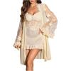 image:imageSOLY HUX Womens Robe Set 2 Piece Pajamas Nightgown Chemise Cami Dress and Long Sleeve Robes SleepwearPure Apricot