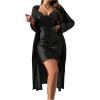 image:imageSOLY HUX Womens Satin Pajama Set Cowl Neck Silk Nightgown Slip Cami Dress with Belted RobePure Black