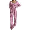 image:imageSOLY HUX Womens Striped Pajama Set Lace Trim Long Sleeve T Shirt Tops and Pants Loungewear SleepwearBurgundy Striped