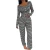 image:imageSOLY HUX Womens Striped Pajama Set Long Sleeve T Shirt Tops and Pants Fall Loungewear SleepwearDark Grey Striped