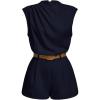 image:imageSOLY HUX Womens Summer Ruched Mock Neck Romper Elegant Cap Sleeve Belted Work Short JumpsuitsPure Dark Blue