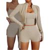 image:imageSOLY HUX Womens Tracksuits 3 Piece Yoga Workout Set Zip Up Crop Jacket Camisole Top and Biker Shorts Sports ClothesSolid Khaki