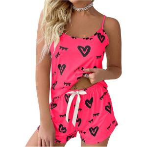 image:imageSOLY HUX Cute Pajama Sets for Women 2 Piece Heart Print Sleepwear Cami Tops and Shorts Summer LoungewearHotpink Heart