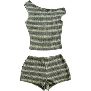 image:imageSOLY HUX Womens 2 Piece Striped Off The Shoulder Crop Tops and Mini Shorts Set Summer Y2K Going Out OutfitsMulti Green