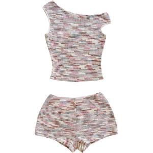 image:imageSOLY HUX Womens 2 Piece Striped Off The Shoulder Crop Tops and Mini Shorts Set Summer Y2K Going Out OutfitsMulti Pink Striped