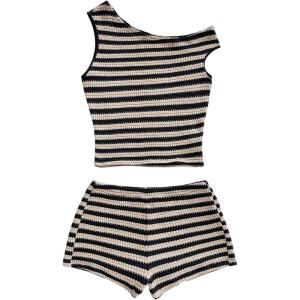 image:imageSOLY HUX Womens 2 Piece Striped Off The Shoulder Crop Tops and Mini Shorts Set Summer Y2K Going Out OutfitsMulticolor Striped