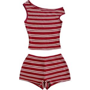 image:imageSOLY HUX Womens 2 Piece Striped Off The Shoulder Crop Tops and Mini Shorts Set Summer Y2K Going Out OutfitsRed and White