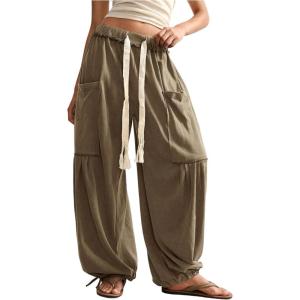 image:imageSOLY HUX Womens Baggy Sweatpants Drawstring Waist Jogger Pants with Pocket Casual Wide Leg PantsPlain Brown