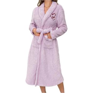 image:imageSOLY HUX Womens Bathrobes Long Sleeve Belted Fleece Belted Midi Robe Pajamas Sleepwear with PocketsPurple Heart