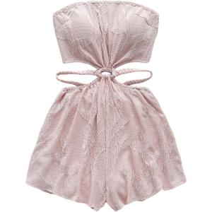 image:imageSOLY HUX Womens Boho Tie Backless Tube Top Romper Strapless Cut Out Wide Leg Vacation Short JumpsuitsPlain Pink