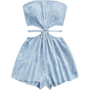 image:imageSOLY HUX Womens Boho Tie Backless Tube Top Romper Strapless Cut Out Wide Leg Vacation Short JumpsuitsPure Blue