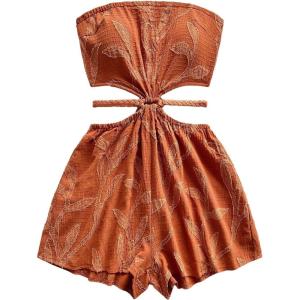 image:imageSOLY HUX Womens Boho Tie Backless Tube Top Romper Strapless Cut Out Wide Leg Vacation Short JumpsuitsSolid Brown