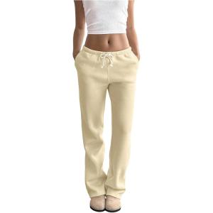 image:imageSOLY HUX Womens Drawstring Sweatpants Elastic Low Rise Baggy Straight Leg Casual Pants with PocketsPure Apricot