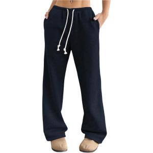 image:imageSOLY HUX Womens Drawstring Sweatpants Elastic Low Rise Baggy Straight Leg Casual Pants with PocketsPure Dark Blue