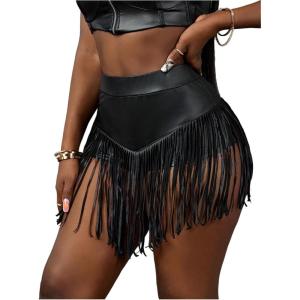 image:imageSOLY HUX Womens Fringe PU Leather Mini Shorts High Waisted Going Out Shorts Party Concert ClubwearPlain Black